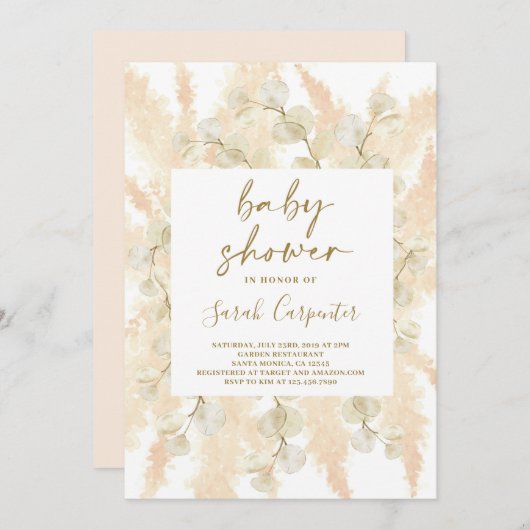 Fluffy Pampas lunaria Baby shower uitnodiging (Voorkant / Achterkant)