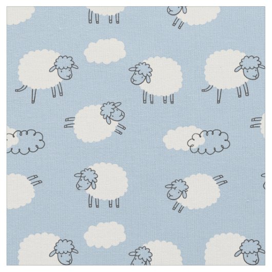 Fluffy Pastel Blue Lamb Pattern Stof (Close Up)