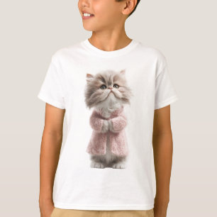 Fluffy Perzisch Kitten in Roze Trui Kinderen T-shirt