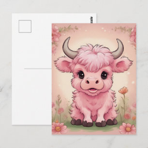 Fluffy Pink Highlands Schotse Koe Briefkaart