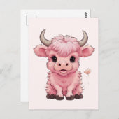 Fluffy Pink Highlands Schotse Koe Briefkaart (Voorkant / Achterkant)