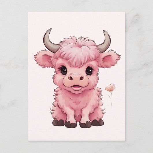 Fluffy Pink Highlands Schotse Koe Briefkaart (Voorkant)