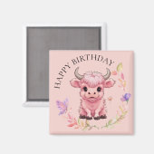 Fluffy Pink Highlands Schotse Koe Magneet (Voorkant / Achterkant)