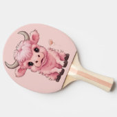 Fluffy Pink Highlands Schotse Koe Tafeltennisbatje (Zijkant)