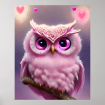 Fluffy Pink Uil met harten