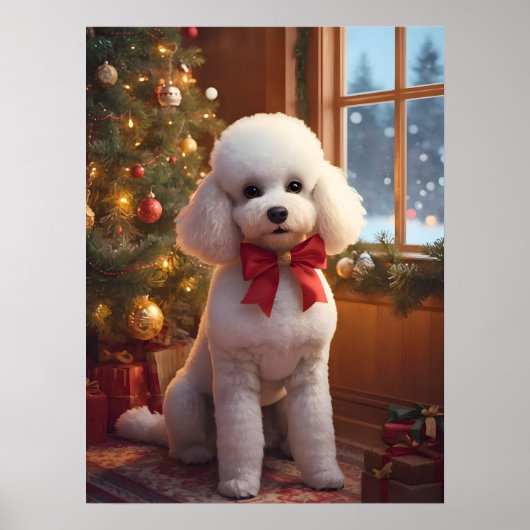 Fluffy Poodle Christmas Poster (Devant)