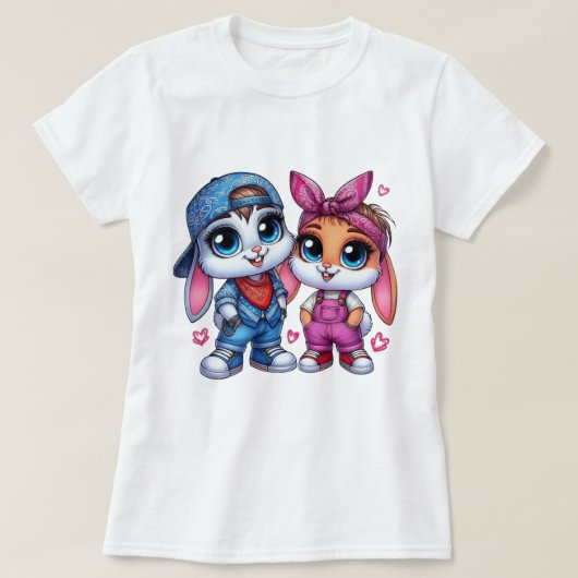 👕🐰Fluffy & Puffy Konijn Dames Basic T-shirt (Design voorkant)