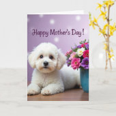 Fluffy Pup Moederdag Kaart (Gele Bloem)