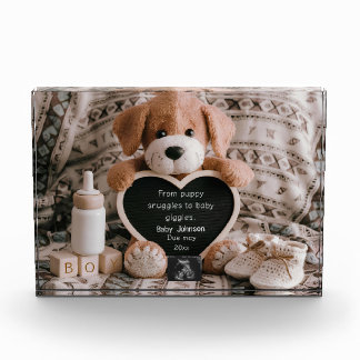 Fluffy Puppy Baby jongen en zwangerschapsaankondig Fotoblokken