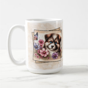 Fluffy Puppy & Kleurrijke Tuin Koffiemok