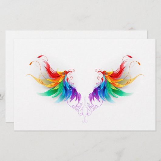 Fluffy Rainbow Wings Briefpapier (Voorkant / Achterkant)