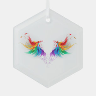 Fluffy Rainbow Wings Glas Ornament