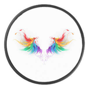 Fluffy Rainbow Wings Hockey Puck