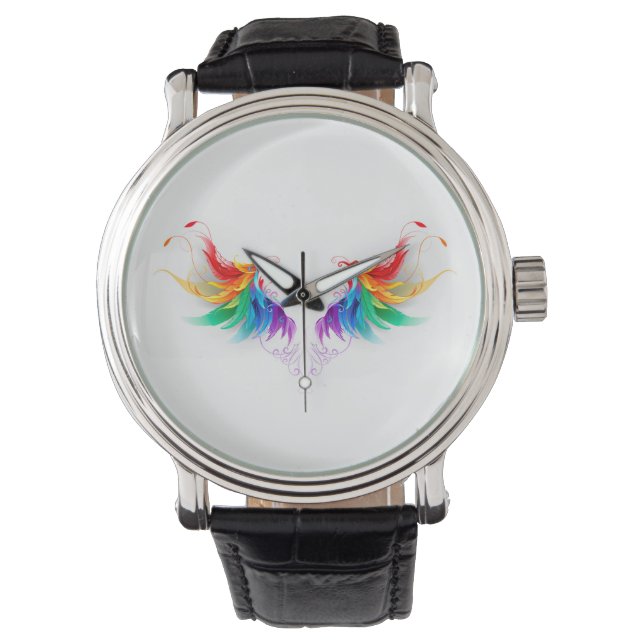 Fluffy Rainbow Wings Horloge (Voorkant)