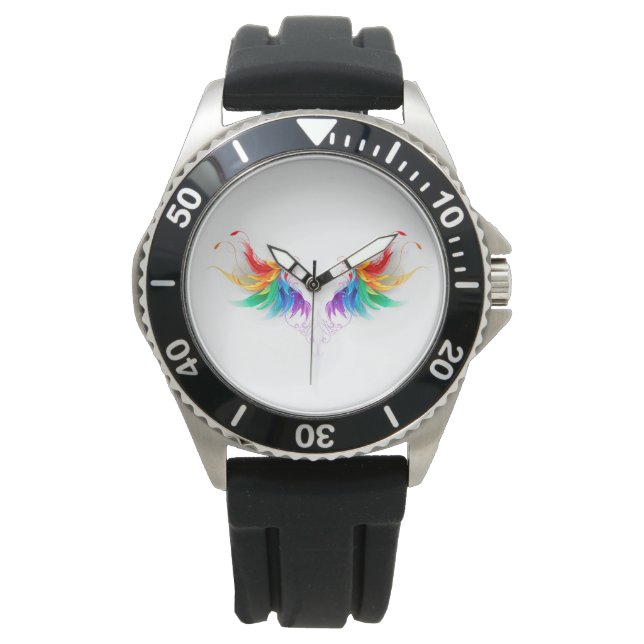 Fluffy Rainbow Wings Horloge (Voorkant)