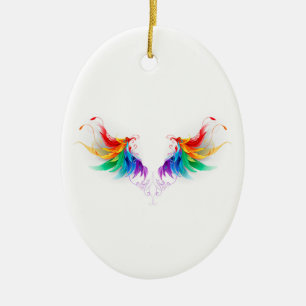 Fluffy Rainbow Wings Keramisch Ornament