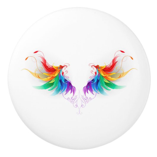 Fluffy Rainbow Wings Keramische Knop (Voorkant)