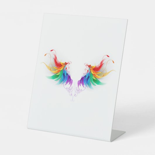 Fluffy Rainbow Wings Reclamebord Met Voetstuk (Voorkant)