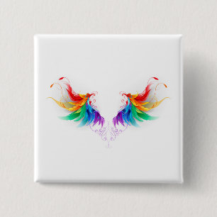 Fluffy Rainbow Wings Vierkante Button 5,1 Cm