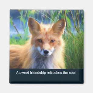 Fluffy Red Fox met Friendship Quote Magneet