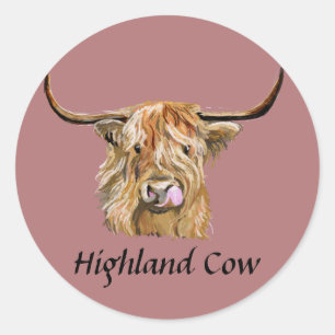 Fluffy Red Highland Koe Originele digitale kunst Ronde Sticker