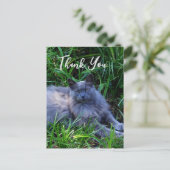 Fluffy Russian Blue Cat Hartelijk dank Briefkaart (Staand voorkant)