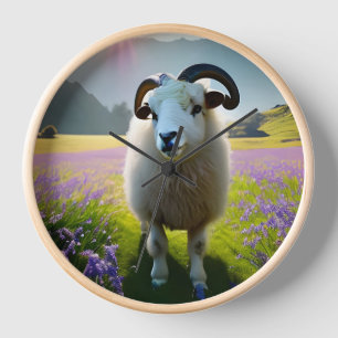 Fluffy schaap veld van paarse bloemen