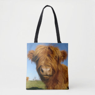 Fluffy Scottish Highland Koe - Blue Sky Draagtas