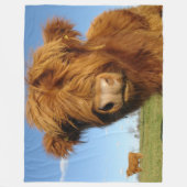 Fluffy Scottish Highland Koe - Blue Sky Fleece Deken (Voorkant)