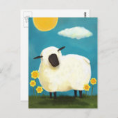 Fluffy Sheep and Yellow Flowers Briefkaart (Voorkant / Achterkant)