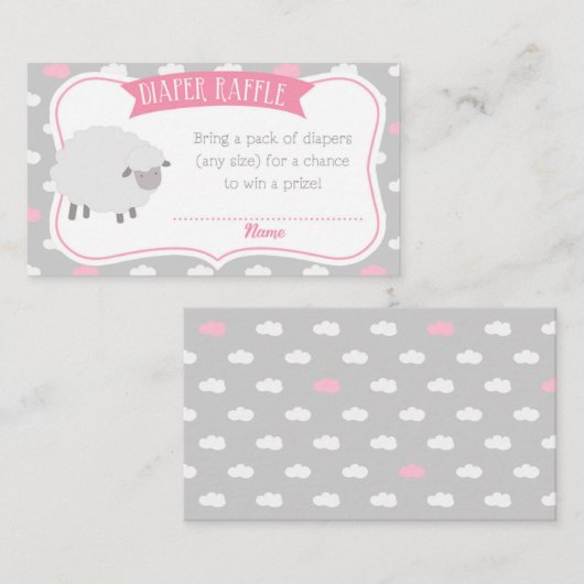 Fluffy Sheep Diaper Raffle Insert (grijs en roze) Informatiekaartje (Voorkant / Achterkant)