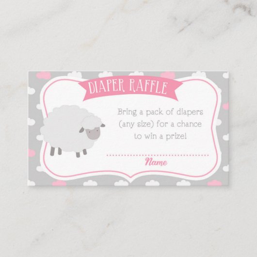 Fluffy Sheep Diaper Raffle Insert (grijs en roze) Informatiekaartje (Voorkant)
