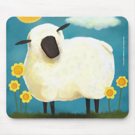 Fluffy Sheep & Yellow Flowers Mousepad Muismat (Voorkant)