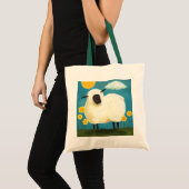 Fluffy Sheep & Yellow Flowers Tote Bag (Voorkant (product))