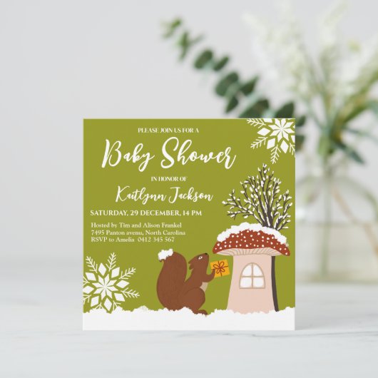 Fluffy Squirrel Gift Winter Baby shower Kaart (Staand voorkant)