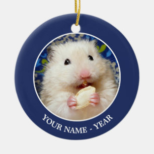 Fluffy syrische hamster Kokolinka die een zaadje e Keramisch Ornament