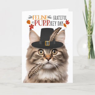 Fluffy Tabby Kat Feline Dankbaar voor PURRkey Day Feestdagen Kaart