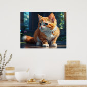 *~* Fluffy Turn Head Kitty Cat 5:4 katje Poster (Keuken)