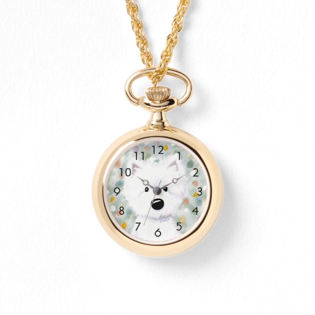 Fluffy Westie Impressions Horloge (Voorkant)