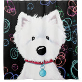 Fluffy Westie Kleuren Zwart Douchegordijn (Voorkant)