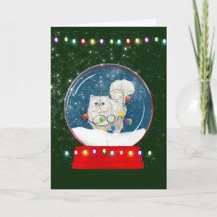 Fluffy White Cat Snow Wereldbol-kerstkaart Kaart