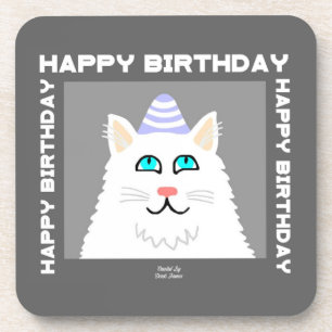 Fluffy White Chat Anniversaire Dessous de verre en