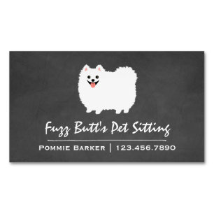Fluffy White Pomeranian Visitekaartje Magneet