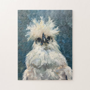 Fluffy White Silkie Chicken Oil Painting Legpuzzel