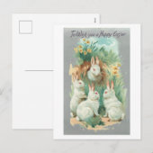 Fluffy White Vintage Easter Bunnies Feestdagenkaart (Voorkant / Achterkant)