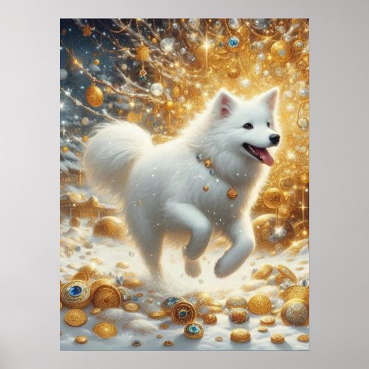 Fluffy witte hond poster (Voorkant)