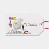 Fluffy Witte Kat Kunstenaar Cadeaubijschrift Cadeaulabel (Voorkant (Horizontaal))