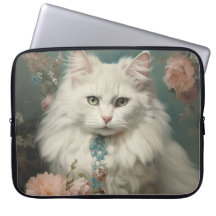 FLUFFY WITTE KAT MET BLOEMEN