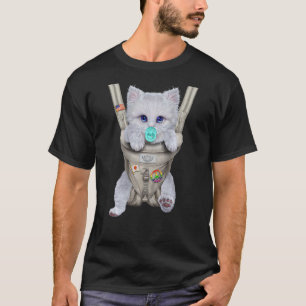 Fluffy Witte Kat met Fopspeen in Baby Carrier T-shirt