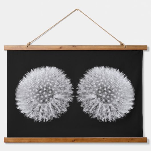 Fluffy witte paardenbloem tweeling zwart en wit hangend wandkleed (Voorkant)